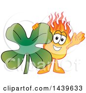 Clipart Of A Comet School Mascot Character With A Lucky Four Leaf St Patricks Day Shamrock Clover Royalty Free Vector Illustration by Mascot Junction