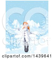 Poster, Art Print Of Red Haired Caucasian Girl In A Winter Landscape