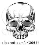 Clipart Of A Black And White Woodcut Etched Or Engraved Skull Royalty Free Vector Illustration