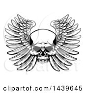 Poster, Art Print Of Black And White Woodcut Etched Or Engraved Winged Skull