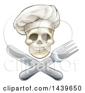 Poster, Art Print Of Chef Human Skull Over A Crossed Knife And Fork