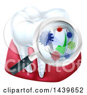 Poster, Art Print Of 3d Tooth And Gums With A Magnifying Glass Over A Protective Dental Shield