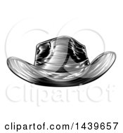 Clipart Of A Black And White Woodcut Etched Or Engraved Cowboy Hat Royalty Free Vector Illustration
