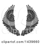 Clipart Of A Black And White Pair Of Feathered Wings In Woodcut Style Royalty Free Vector Illustration
