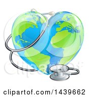Poster, Art Print Of 3d Medical Stethoscope Around A Heart Earth Globe