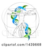 Vitruvian Man With A Green And Blue Double Helix
