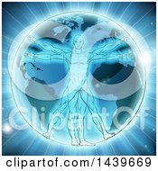 Poster, Art Print Of Vitruvian Man Over Earth With Bright Light