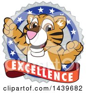 Tiger Cub School Mascot Character On An Excellence Badge