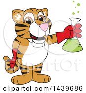 Tiger Cub School Mascot Character Holding A Science Flask