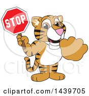 Tiger Cub School Mascot Character Holding A Stop Sign