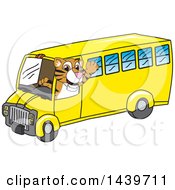 Tiger Cub School Mascot Character Driving A School Bus