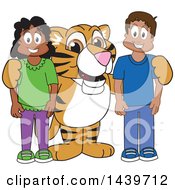 Clipart Of A Tiger Cub School Mascot Character With Happy Students Royalty Free Vector Illustration by Toons4Biz