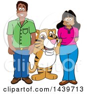 Tiger Cub School Mascot Character With Happy Teachers Or Parents