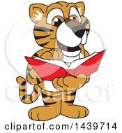 Poster, Art Print Of Tiger Cub School Mascot Character Reading A Book