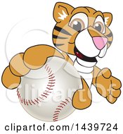 Poster, Art Print Of Tiger Cub School Mascot Character Grabbing A Baseball