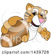 Tiger Cub School Mascot Character Grabbing A Football