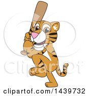 Tiger Cub School Mascot Character Holding A Baseball Bat