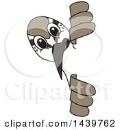 Clipart Of A Sandpiper Bird School Mascot Character Looking Around A Sign Royalty Free Vector Illustration by Mascot Junction