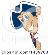 Poster, Art Print Of Patriot School Mascot Character Looking Around A Sign