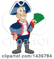 Patriot School Mascot Character Holding Cash Money