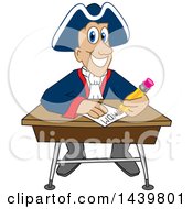 Clipart Of A Patriot School Mascot Character Taking A Quiz Royalty Free Vector Illustration by Mascot Junction