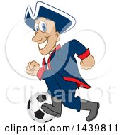 Poster, Art Print Of Patriot School Mascot Character Playing Soccer