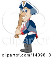 Patriot School Mascot Character Holding A Baseball Bat