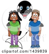 Clipart Of A Killer Whale Orca School Mascot Character With Happy Students Royalty Free Vector Illustration