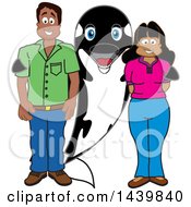 Poster, Art Print Of Killer Whale Orca School Mascot Character With Happy Parents Or Teachers