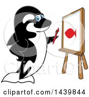 Clipart Of A Killer Whale Orca School Mascot Character Painting Royalty Free Vector Illustration by Toons4Biz