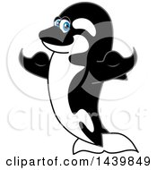 Clipart Of A Killer Whale Orca School Mascot Character Flexing Royalty Free Vector Illustration