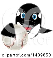 Poster, Art Print Of Killer Whale Orca School Mascot Character Grabbing A Baseball