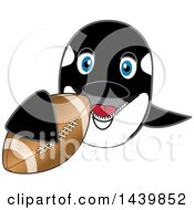 Poster, Art Print Of Killer Whale Orca School Mascot Character Grabbing A Football