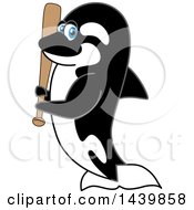 Killer Whale Orca School Mascot Character Holding A Baseball Bat