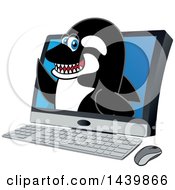Poster, Art Print Of Killer Whale Orca School Mascot Character Emerging From A Computer Screen
