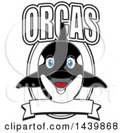 Clipart Of A Killer Whale Orca School Mascot Character With Text And A Banner Royalty Free Vector Illustration by Toons4Biz