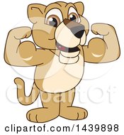Clipart Of A Lion Cub School Mascot Character Flexing Royalty Free Vector Illustration by Toons4Biz