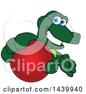 Gator School Mascot Character Grabbing A Red Ball