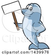 Clipart Of A Porpoise Dolphin School Mascot Character Holding A Blank Sign Royalty Free Vector Illustration