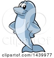 Poster, Art Print Of Porpoise Dolphin School Mascot Character With Fins On His Hips