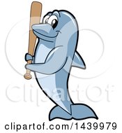 Poster, Art Print Of Porpoise Dolphin School Mascot Character Holding A Baseball Bat