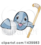 Poster, Art Print Of Porpoise Dolphin School Mascot Character Grabbing A Field Hockey Ball And Holding A Stick