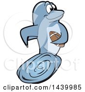 Clipart Of A Porpoise Dolphin School Mascot Character Playing Football Royalty Free Vector Illustration