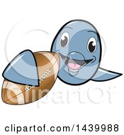 Porpoise Dolphin School Mascot Character Grabbing A Football