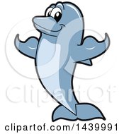 Clipart Of A Porpoise Dolphin School Mascot Character Flexing Royalty Free Vector Illustration