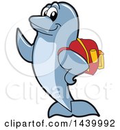 Poster, Art Print Of Porpoise Dolphin School Mascot Character Student Wearing A Backpack