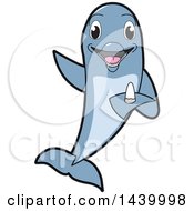 Poster, Art Print Of Porpoise Dolphin School Mascot Character Holding A Tooth