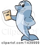 Clipart Of A Porpoise Dolphin School Mascot Character Holding A Report Card Royalty Free Vector Illustration
