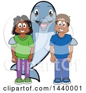 Clipart Of A Porpoise Dolphin School Mascot Character With Happy Students Royalty Free Vector Illustration by Toons4Biz