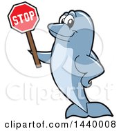 Porpoise Dolphin School Mascot Character Holding A Stop Sign